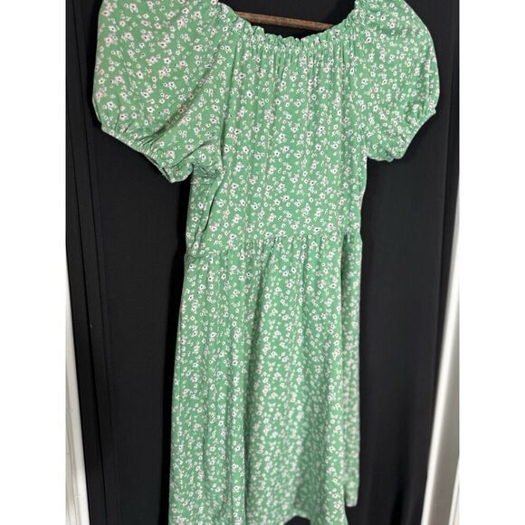Milkmaid wench Dress Green Floral Tie‎ Short Sleeves Size XS Babydoll Boho - Picture 6 of 6